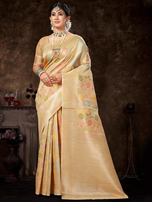 cream self design banarasi saree - 20431150 -  Standard Image - 0