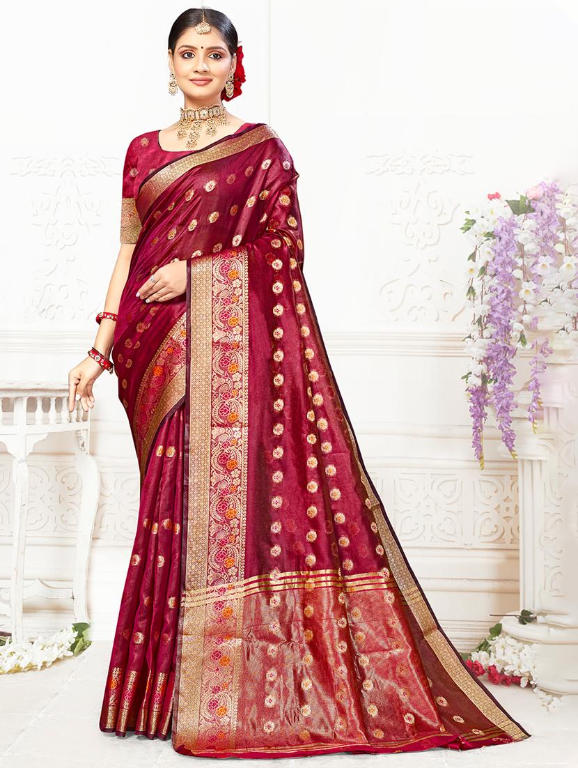 maroon self design banarasi saree - 20431158 - Zoom Image - 0