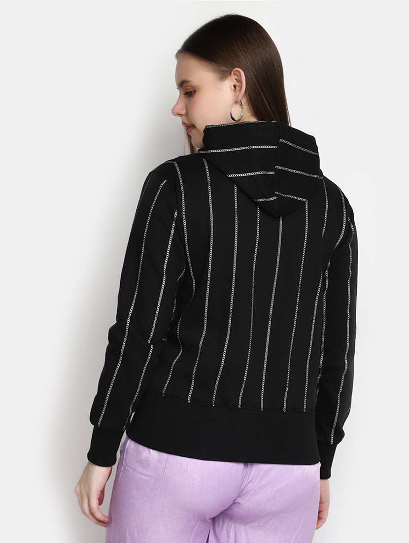 women black striped hooded neck sweatshirt - 20431222 - Standard Image - 3