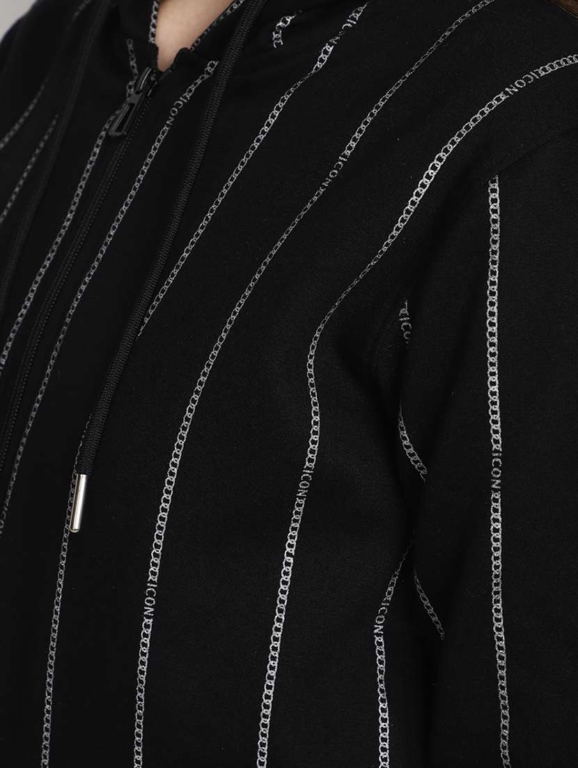 women black striped hooded neck sweatshirt - 20431222 - Standard Image - 5