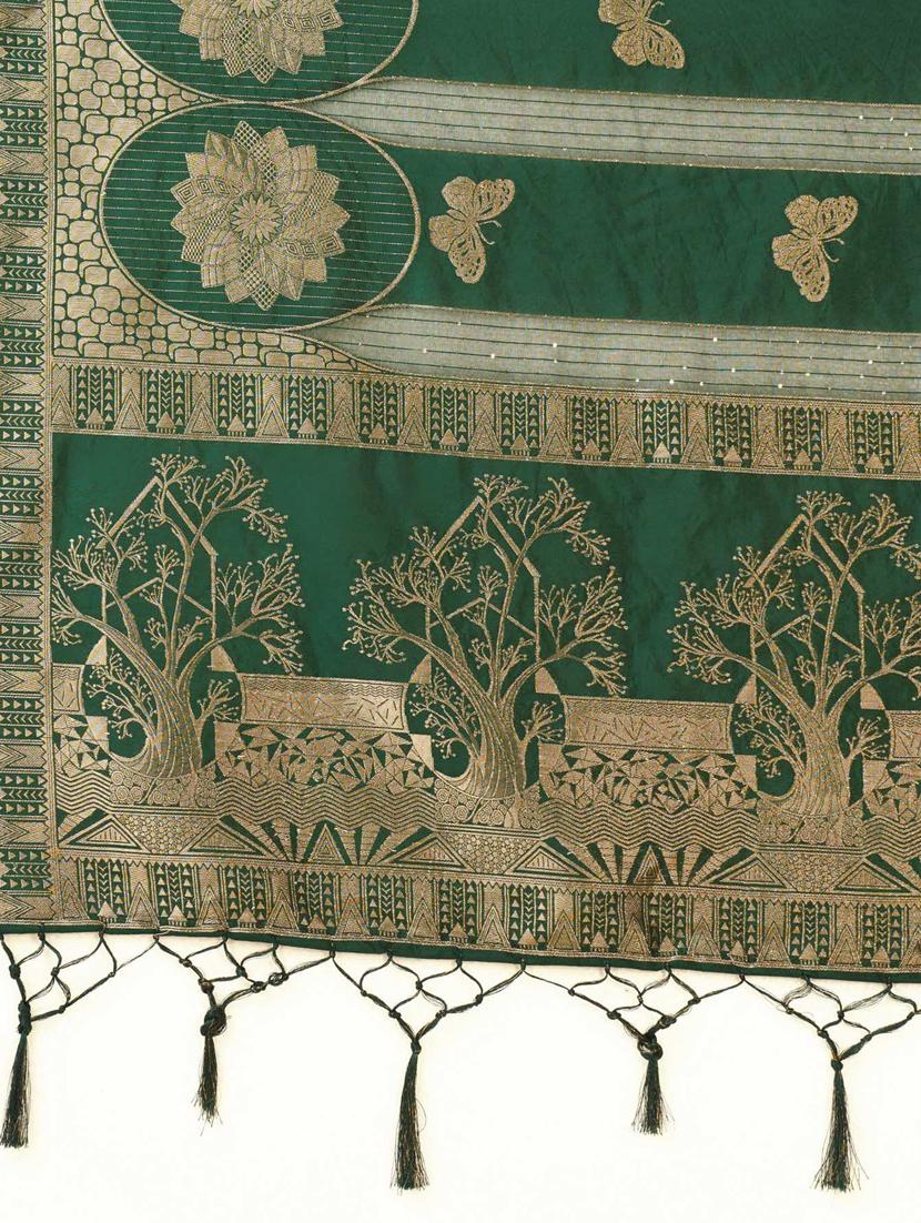 bottle green self design banarasi saree - 20433944 - Standard Image - 5
