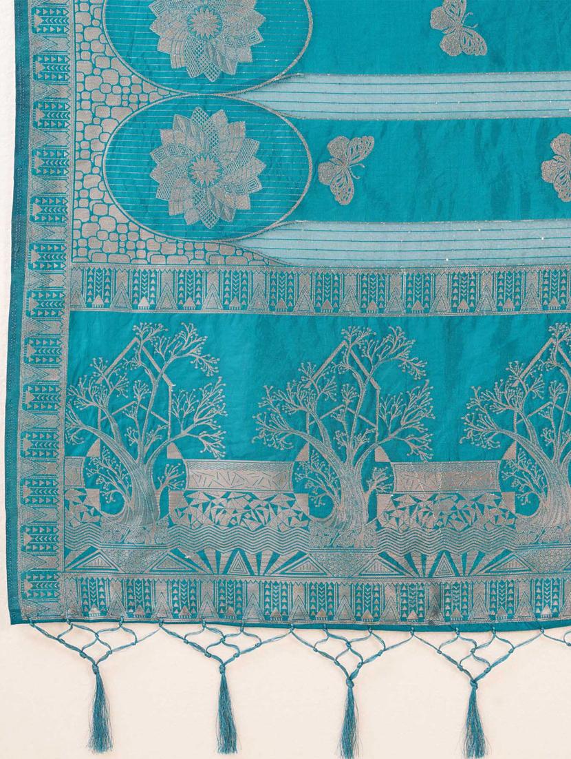 turquoise self design banarasi saree - 20433947 - Standard Image - 5