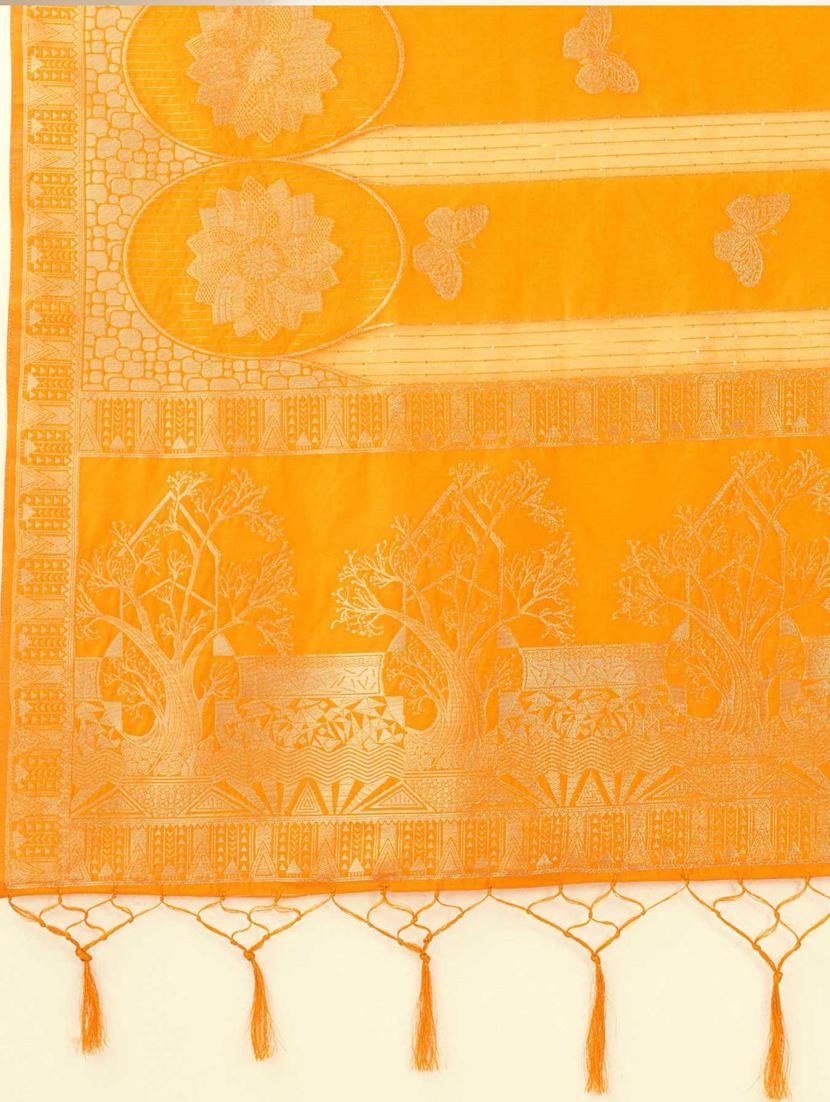 yellow self design banarasi saree - 20433949 - Standard Image - 5