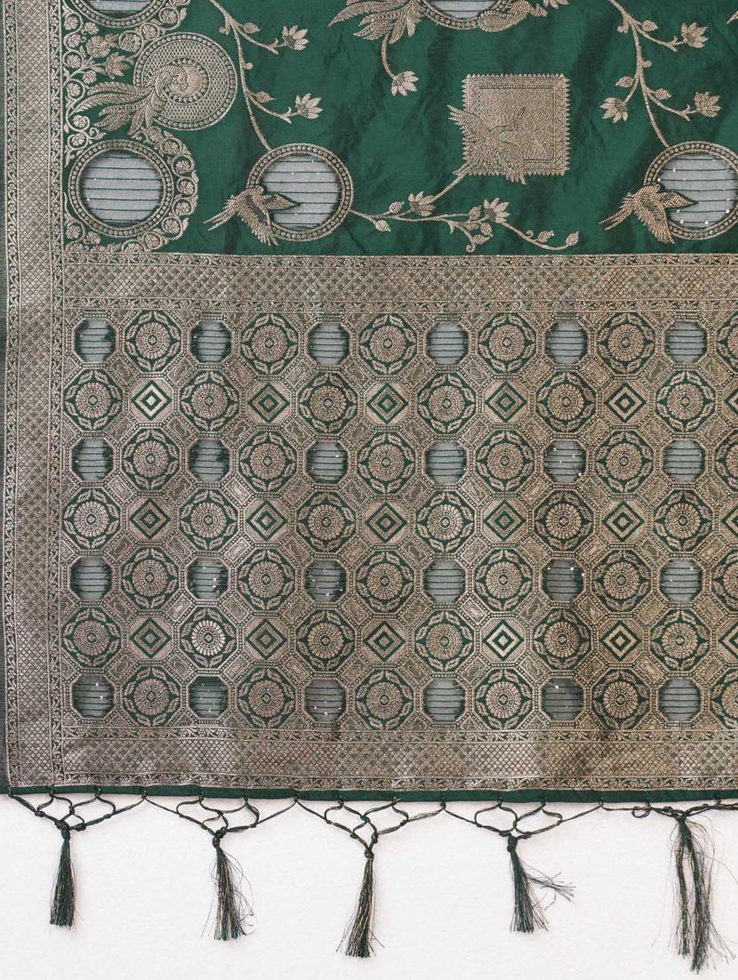 bottle green self design banarasi saree - 20433950 - Standard Image - 5