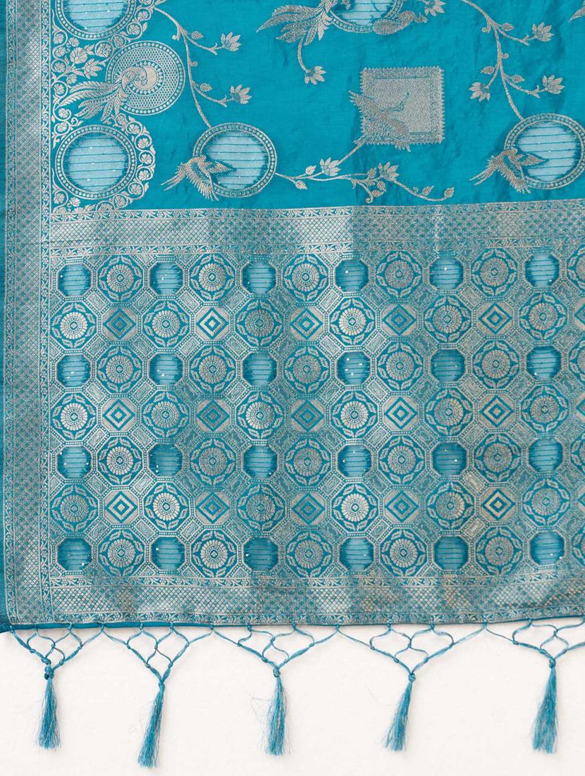 turquoise self design banarasi saree - 20433953 - Standard Image - 5