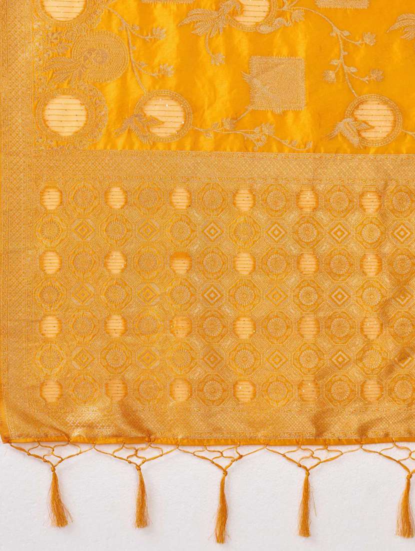 yellow self design banarasi saree - 20433955 -  Standard Image - 5