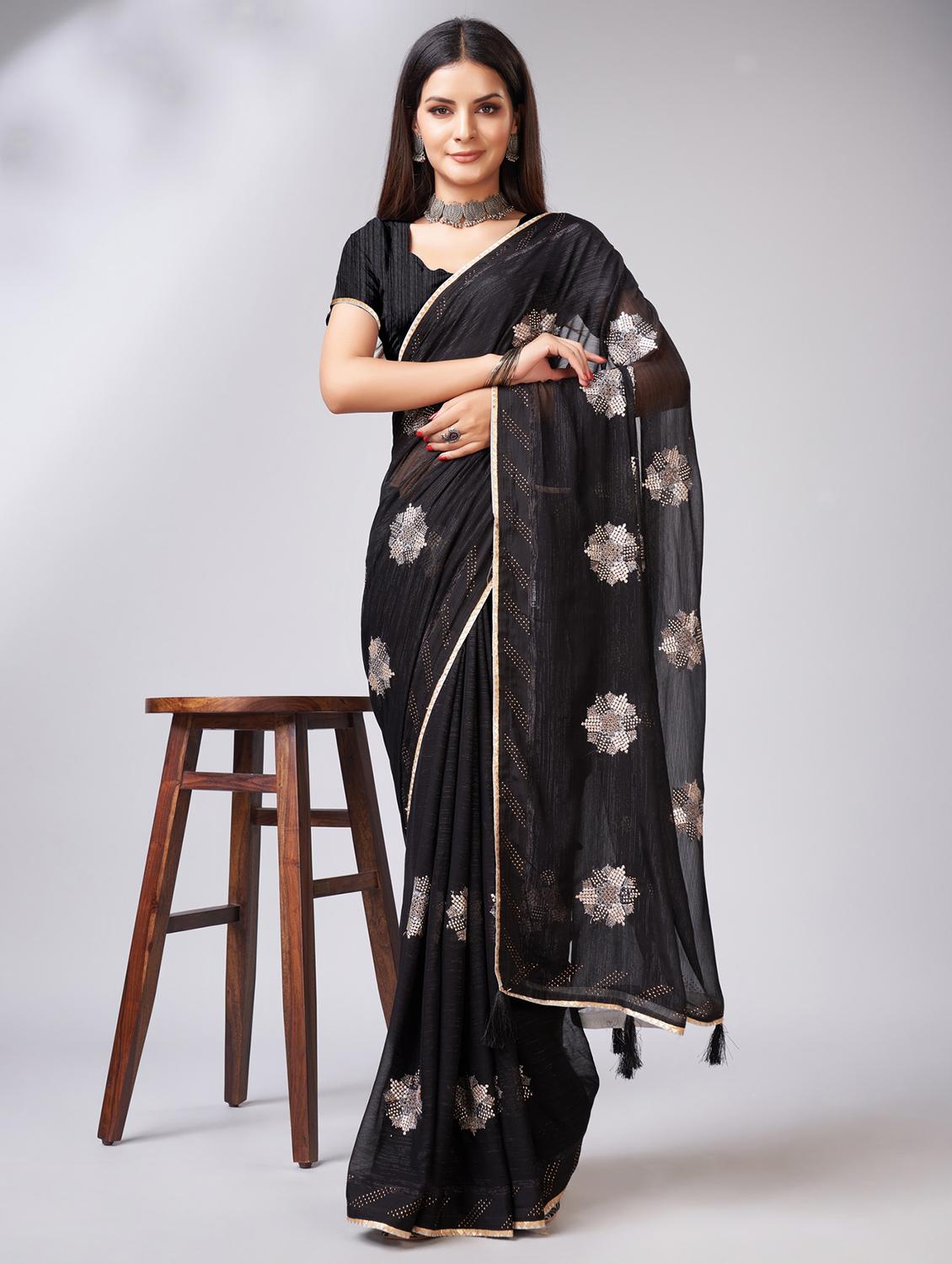 black solid with work saree - 20433956 - Zoom Image - 0