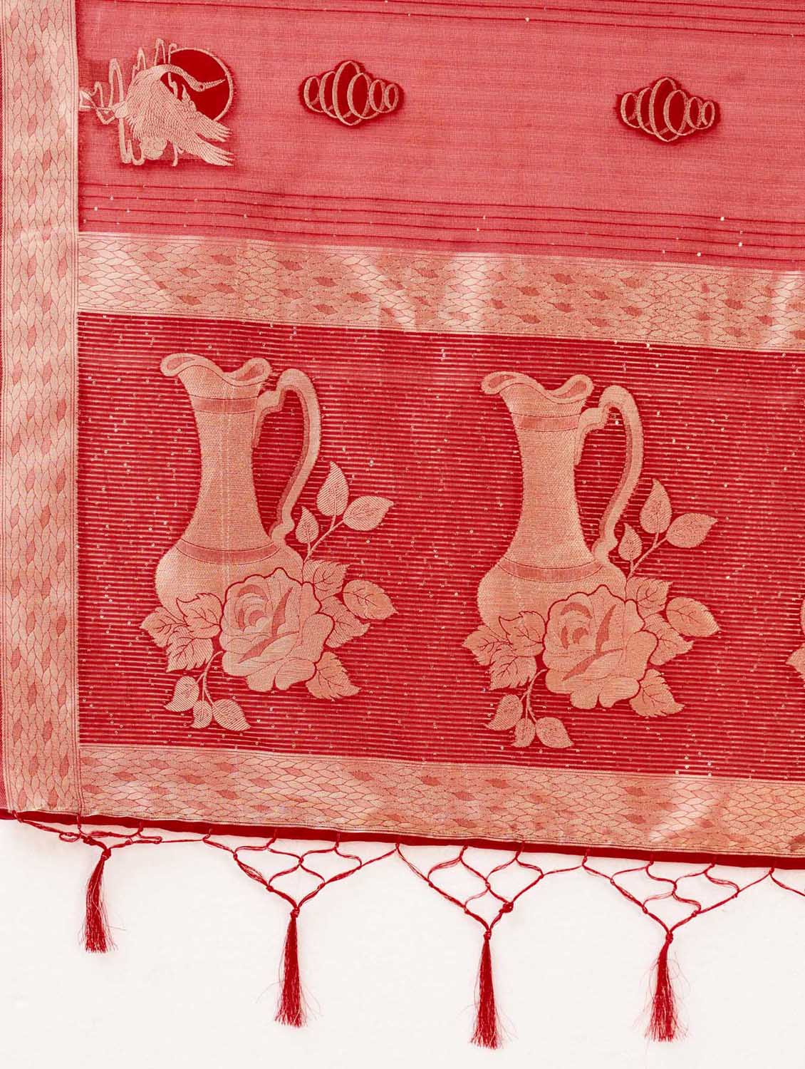 red self design banarasi saree - 20433979 - Standard Image - 5