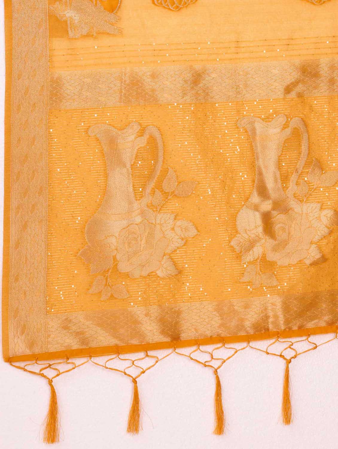 yellow self design banarasi saree - 20433982 - Standard Image - 5