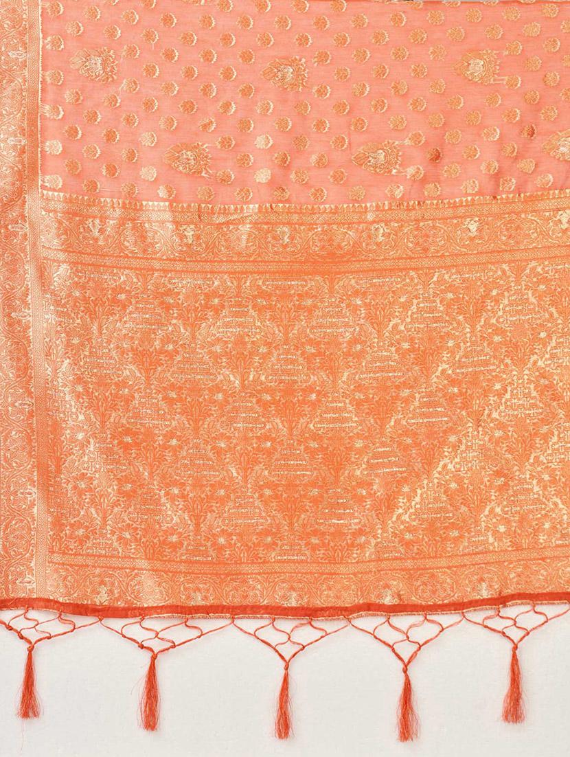 orange self design banarasi saree - 20433990 - Standard Image - 5
