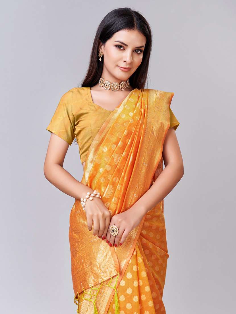 yellow self design banarasi saree - 20433993 - Standard Image - 3