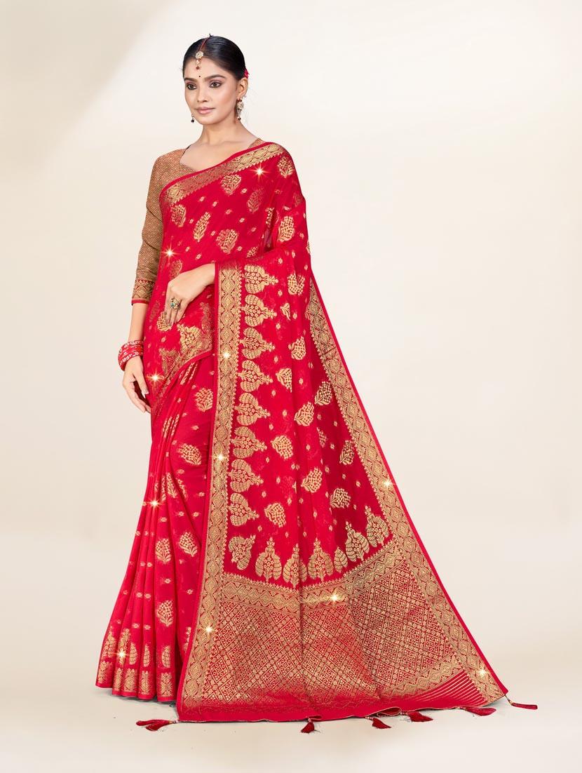 pink self design banarasi saree - 20434001 -  Zoom Image - 0
