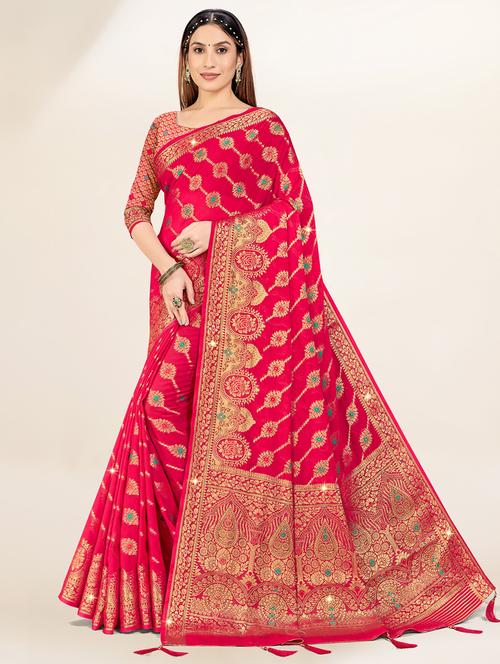 pink self design banarasi saree - 20434004 - Standard Image - 0