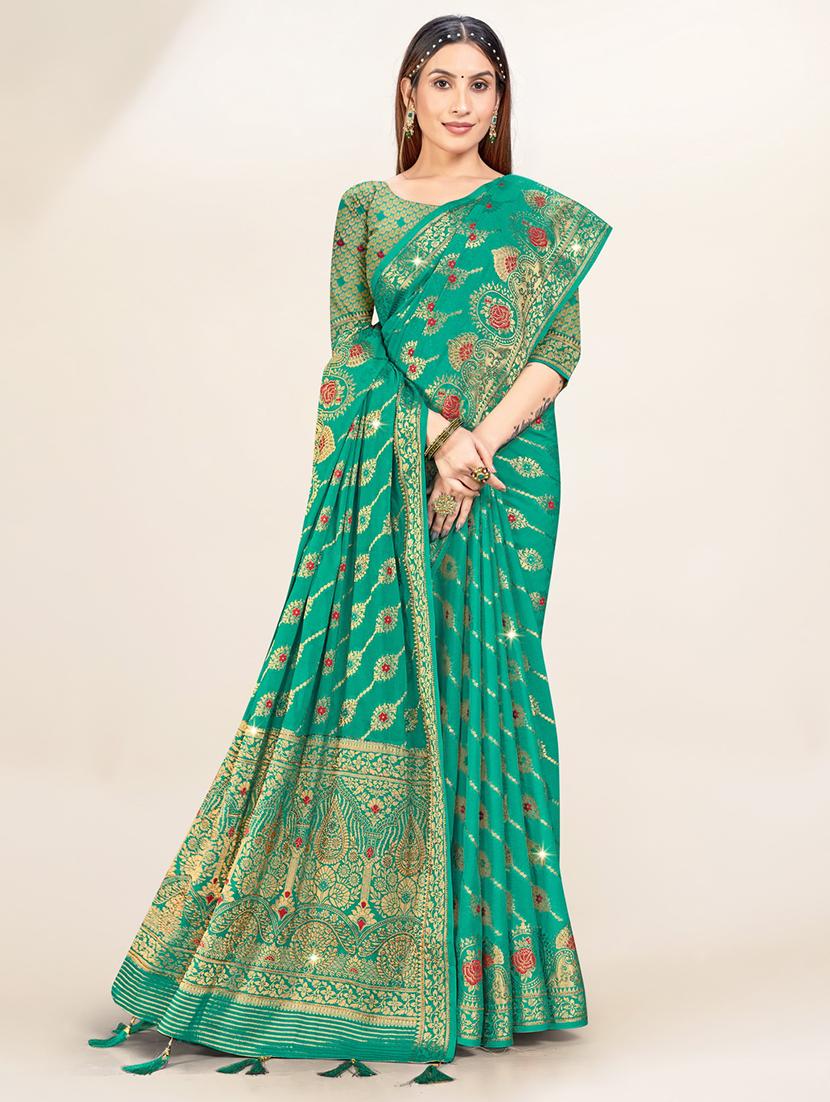 sea green self design banarasi saree - 20434007 - Zoom Image - 0