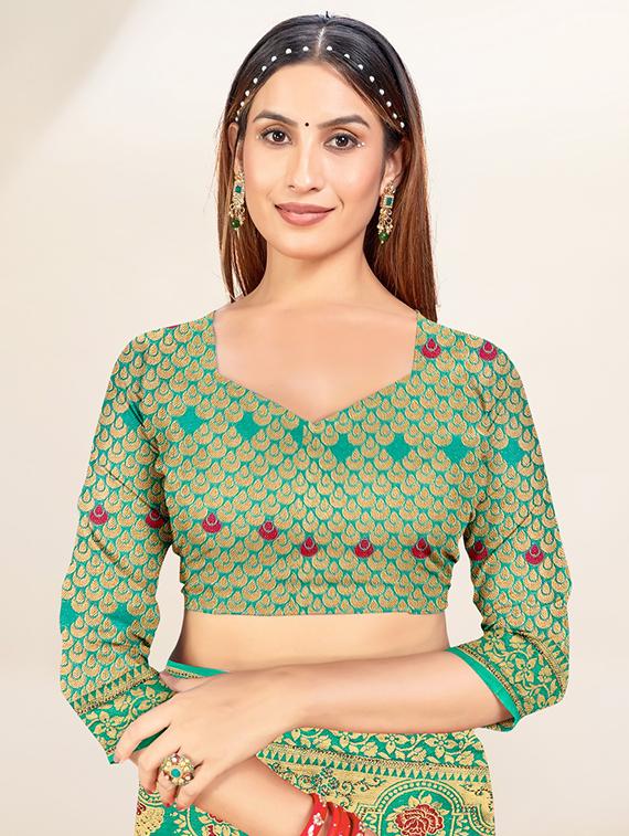 sea green self design banarasi saree - 20434007 - Standard Image - 3
