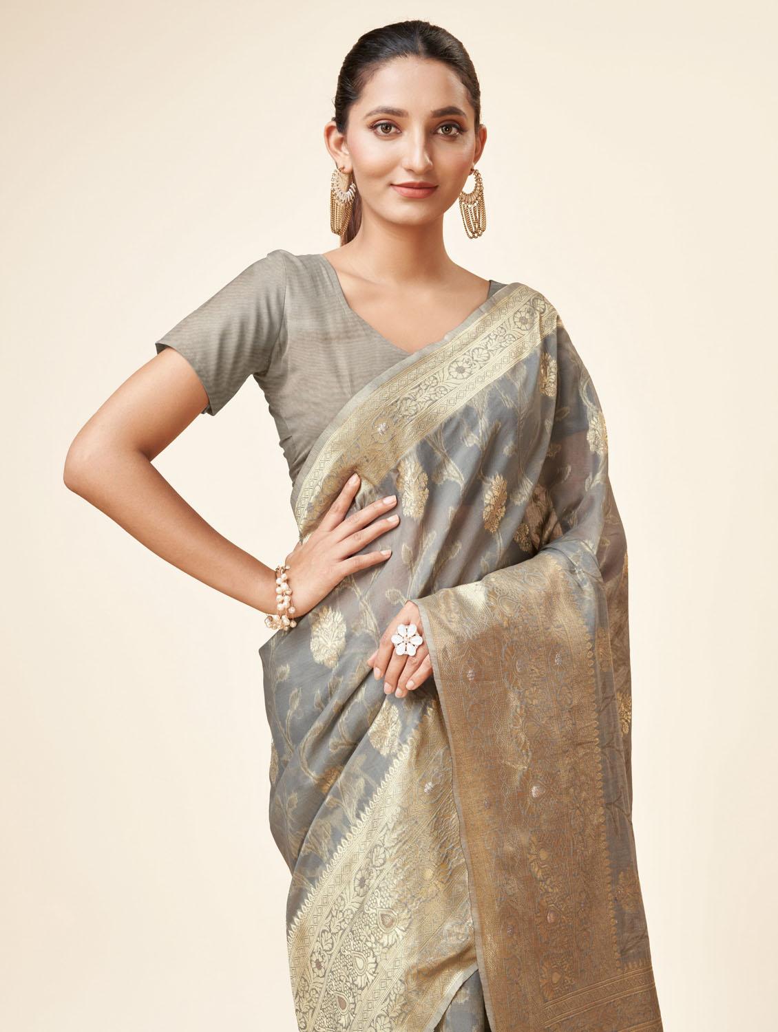 grey self design banarasi saree - 20434008 - Standard Image - 3