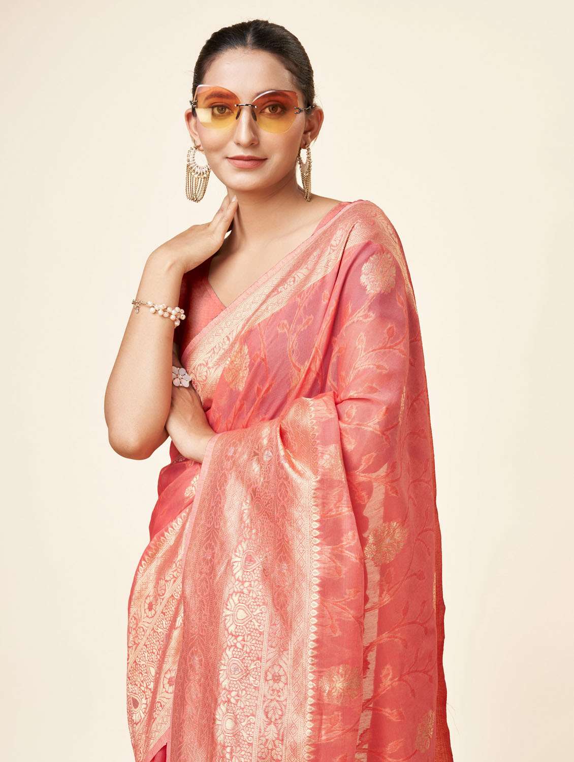 peach self design banarasi saree - 20434009 - Standard Image - 3