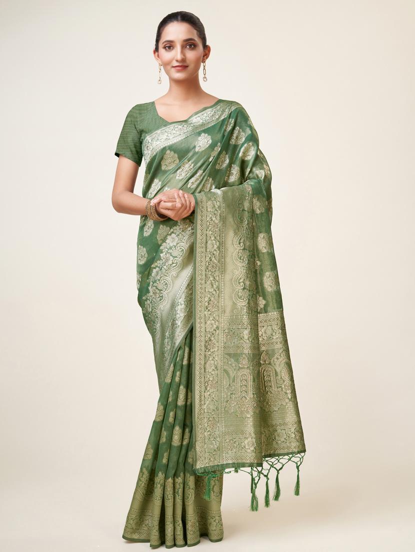 green self design banarasi saree - 20434026 - Zoom Image - 0