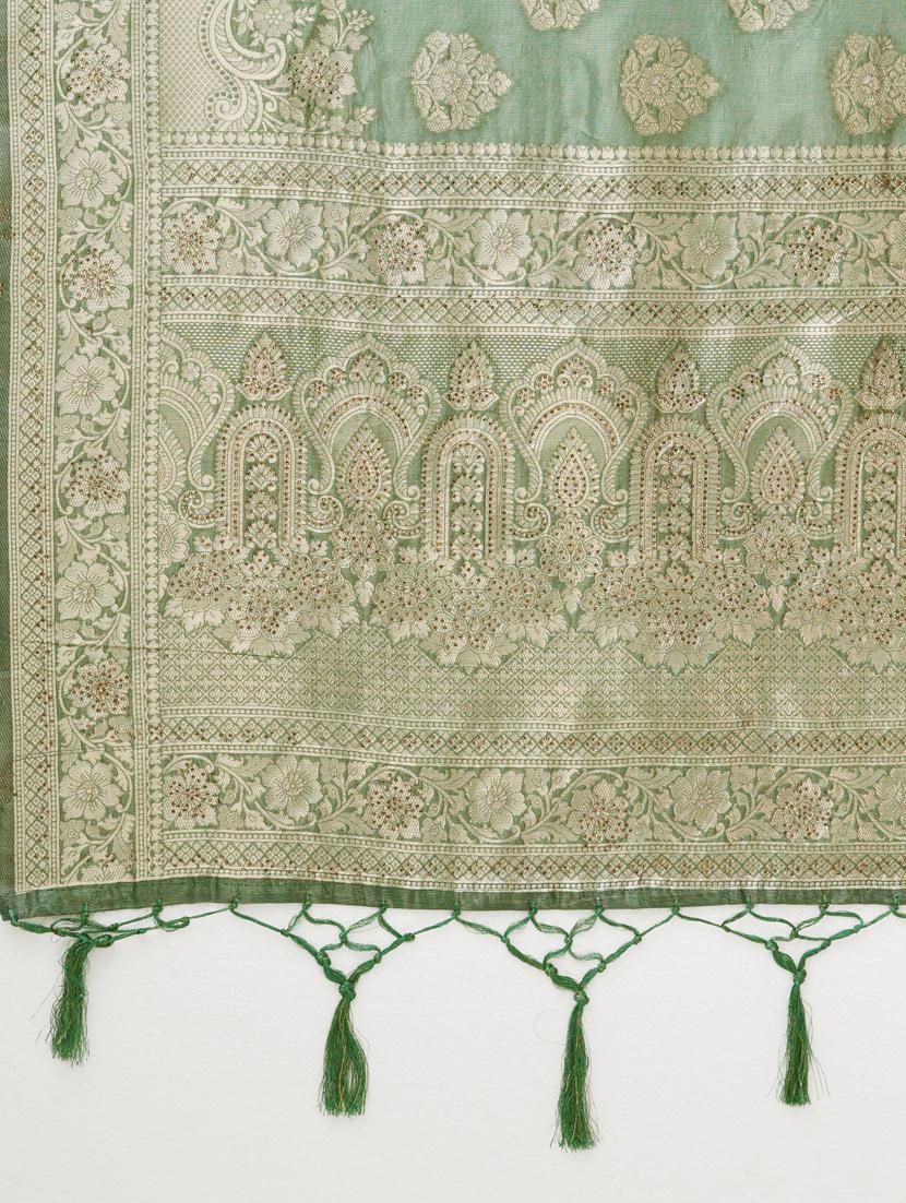 green self design banarasi saree - 20434026 - Standard Image - 5