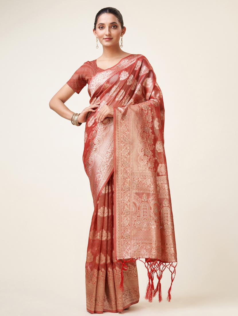 red self design banarasi saree - 20434027 - Zoom Image - 0