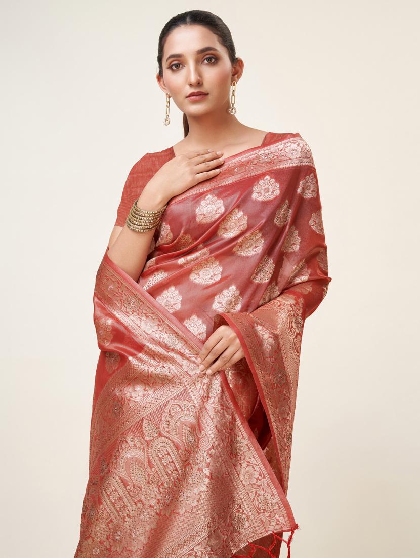red self design banarasi saree - 20434027 - Standard Image - 3
