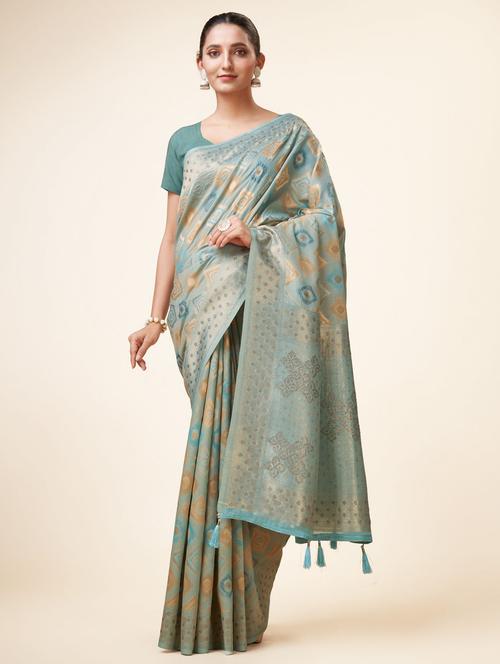 light blue self design banarasi saree - 20434034 - Standard Image - 0