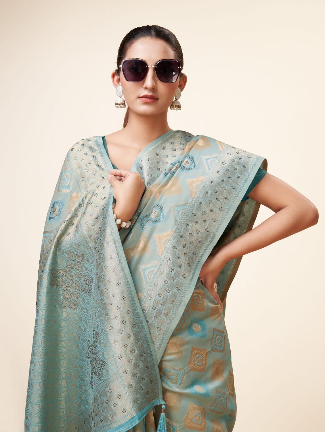 light blue self design banarasi saree - 20434034 - Standard Image - 3