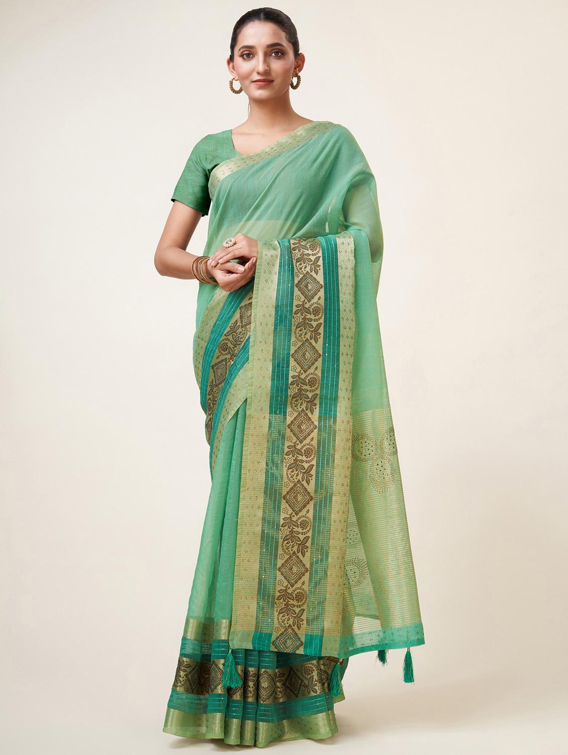 sea green self design bordered saree - 20434036 - Zoom Image - 0