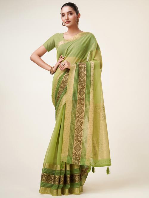 neo mint self design bordered saree - 20434038 - Standard Image - 0