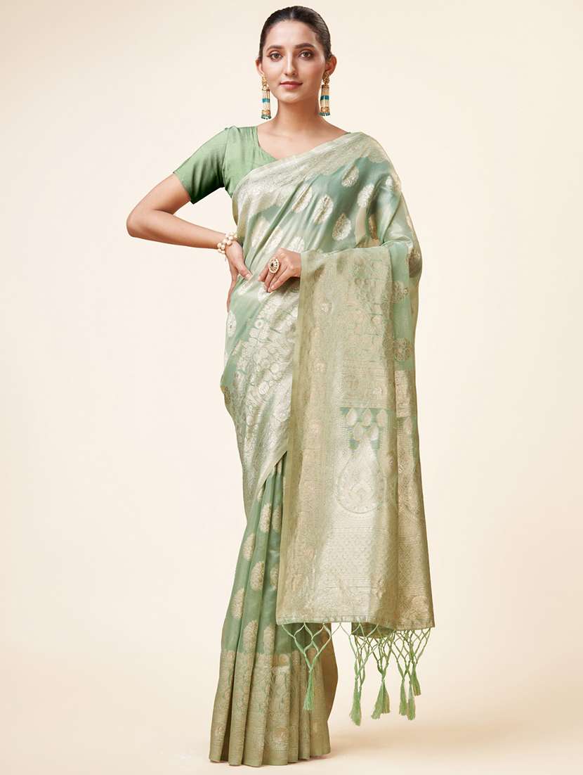 neo mint self design banarasi saree - 20434060 -  Zoom Image - 0