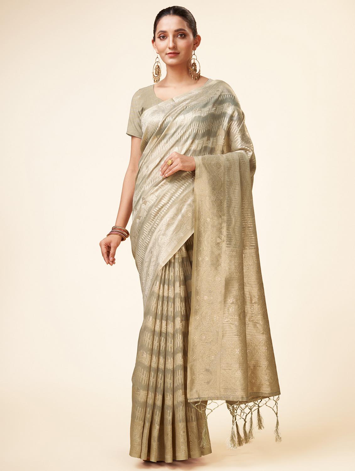grey self design banarasi saree - 20434062 - Zoom Image - 0
