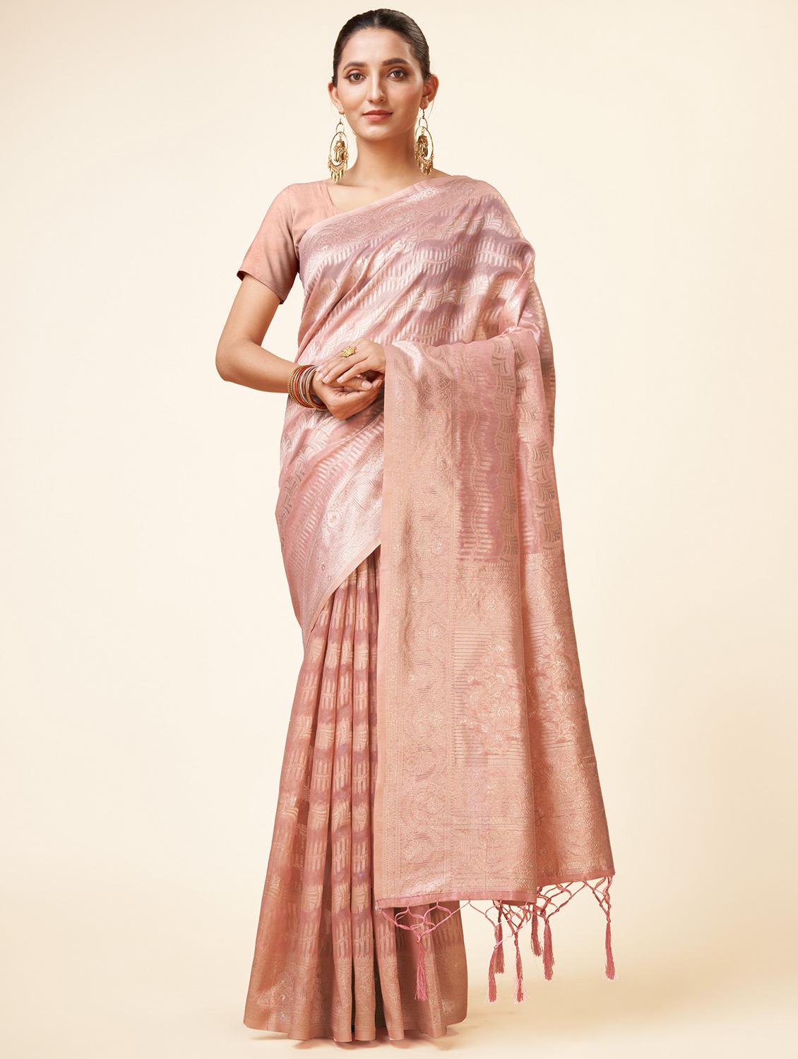rosewater self design banarasi saree - 20434065 - Zoom Image - 0