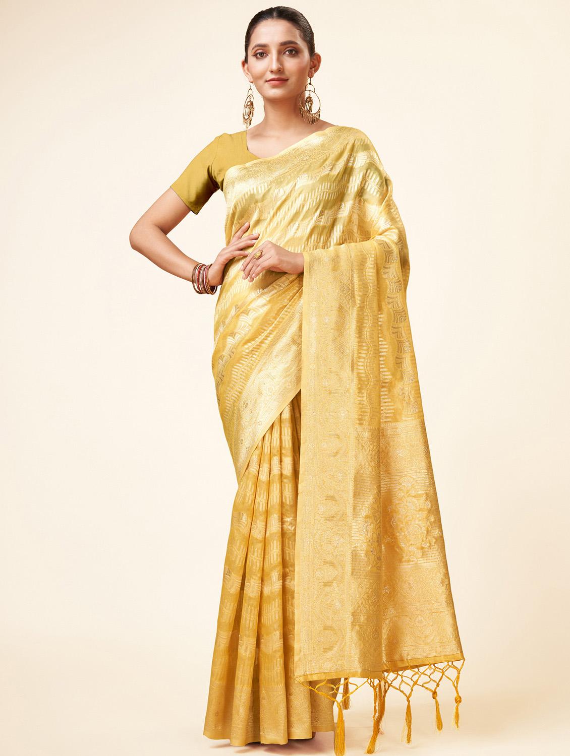 yellow self design banarasi saree - 20434067 - Zoom Image - 0