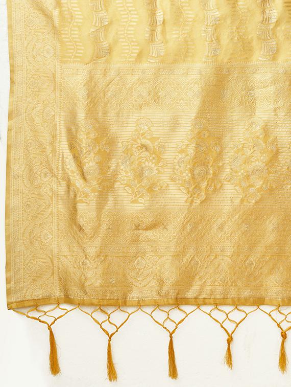 yellow self design banarasi saree - 20434067 - Standard Image - 3