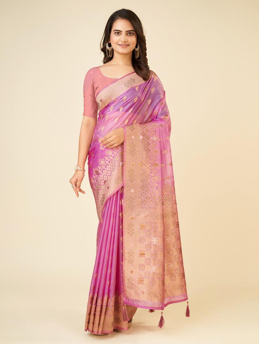 lavender self design bordered saree - 20434076 - Zoom Image - 0