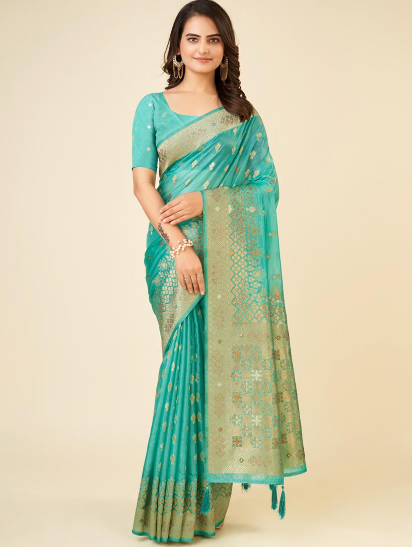 sea green self design bordered saree - 20434077 - Zoom Image - 0