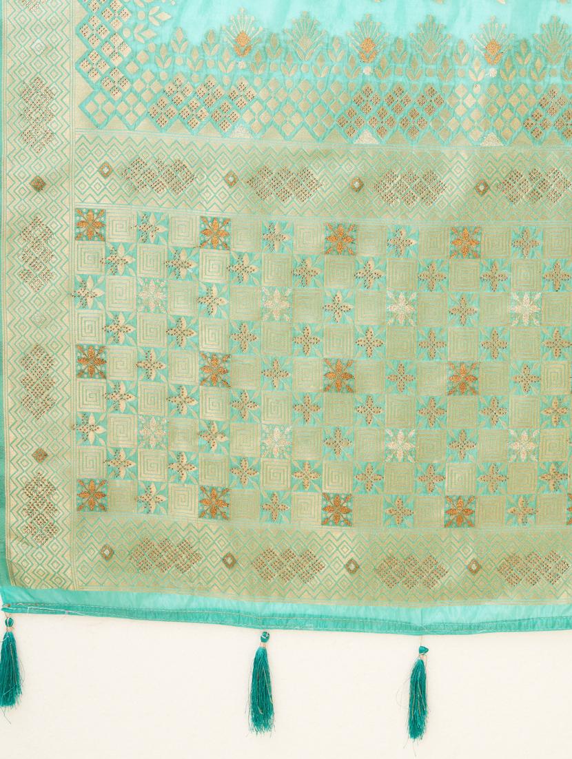sea green self design bordered saree - 20434077 - Standard Image - 5