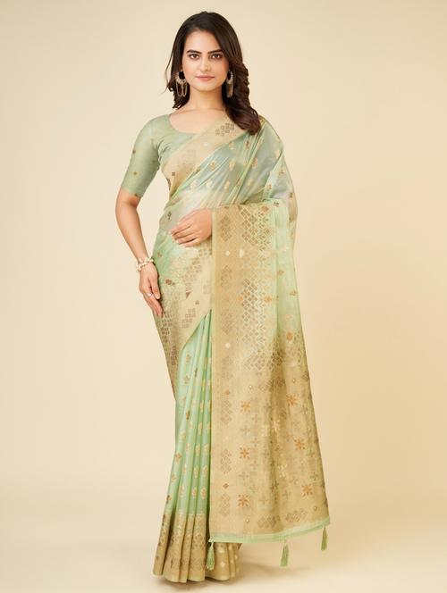 neo mint self design bordered saree - 20434079 - Standard Image - 0