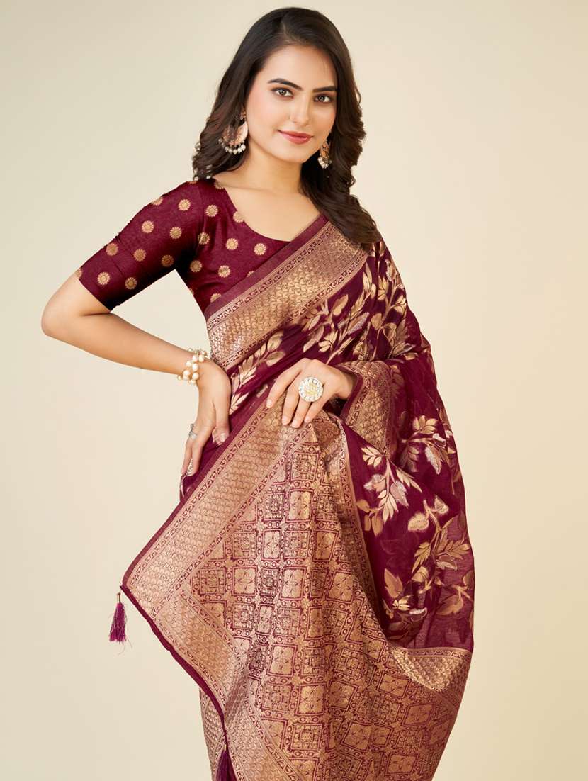 purple self design banarasi saree - 20434082 - Standard Image - 3