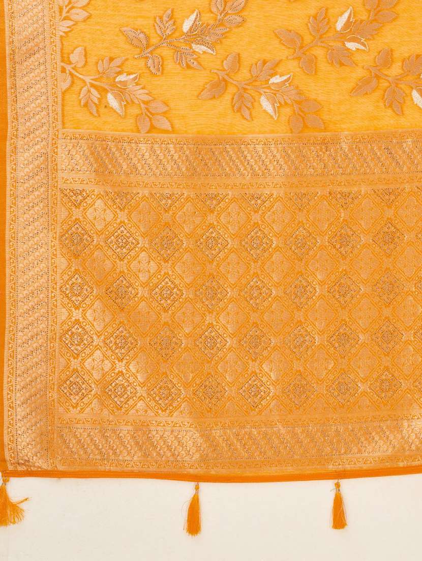 yellow self design banarasi saree - 20434087 - Standard Image - 5