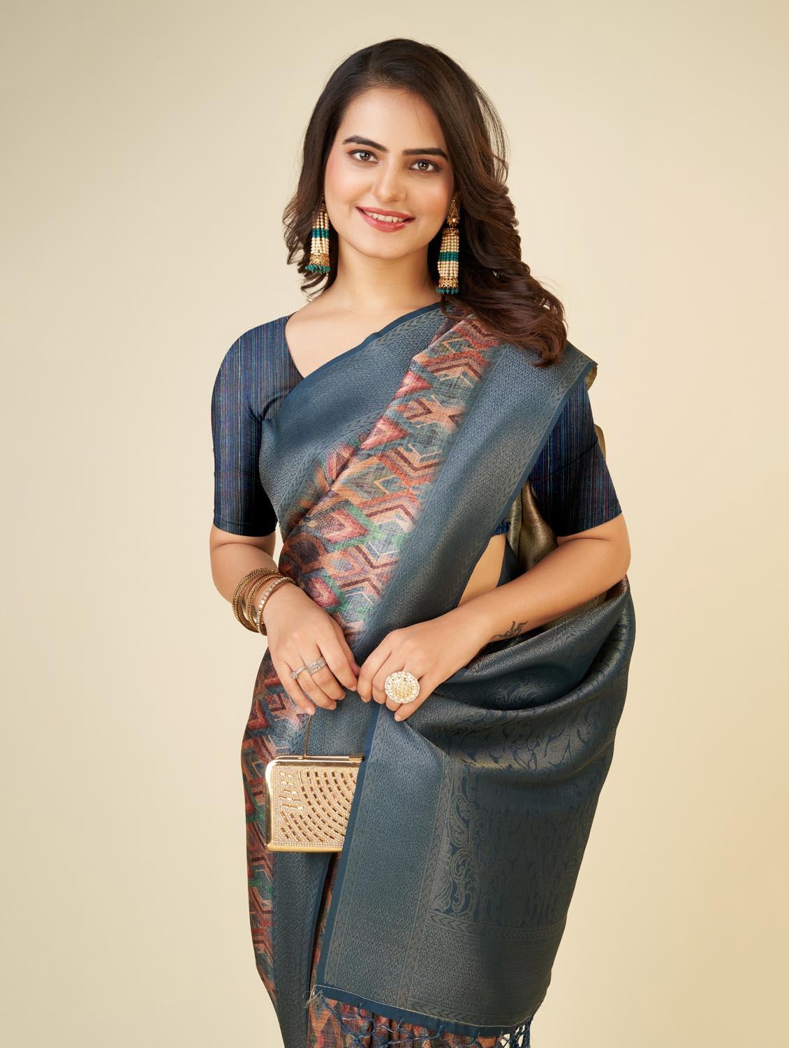 geometric printed saree - 20434095 - Standard Image - 3