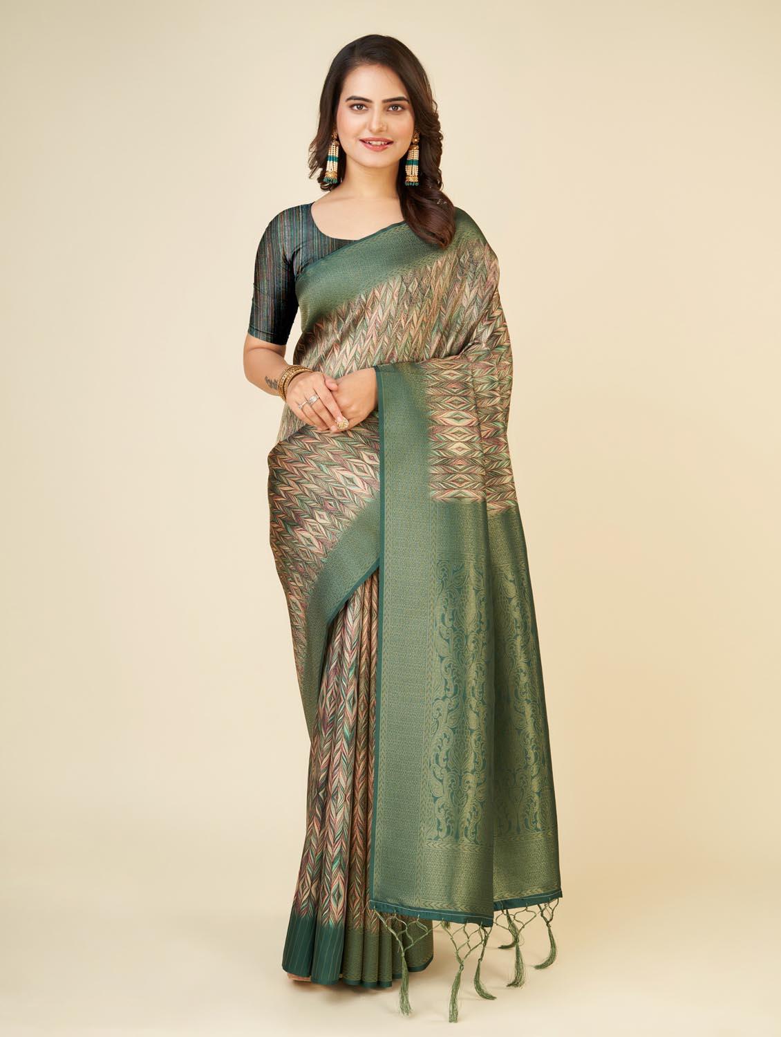 zari bordered printed saree  - 20434098 -  Zoom Image - 0
