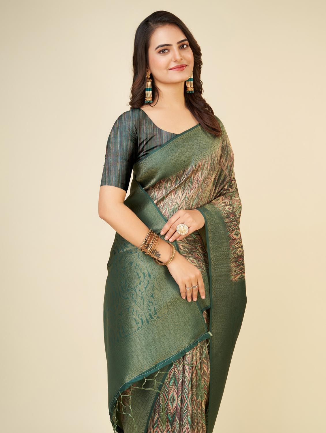 zari bordered printed saree - 20434098 - Standard Image - 3