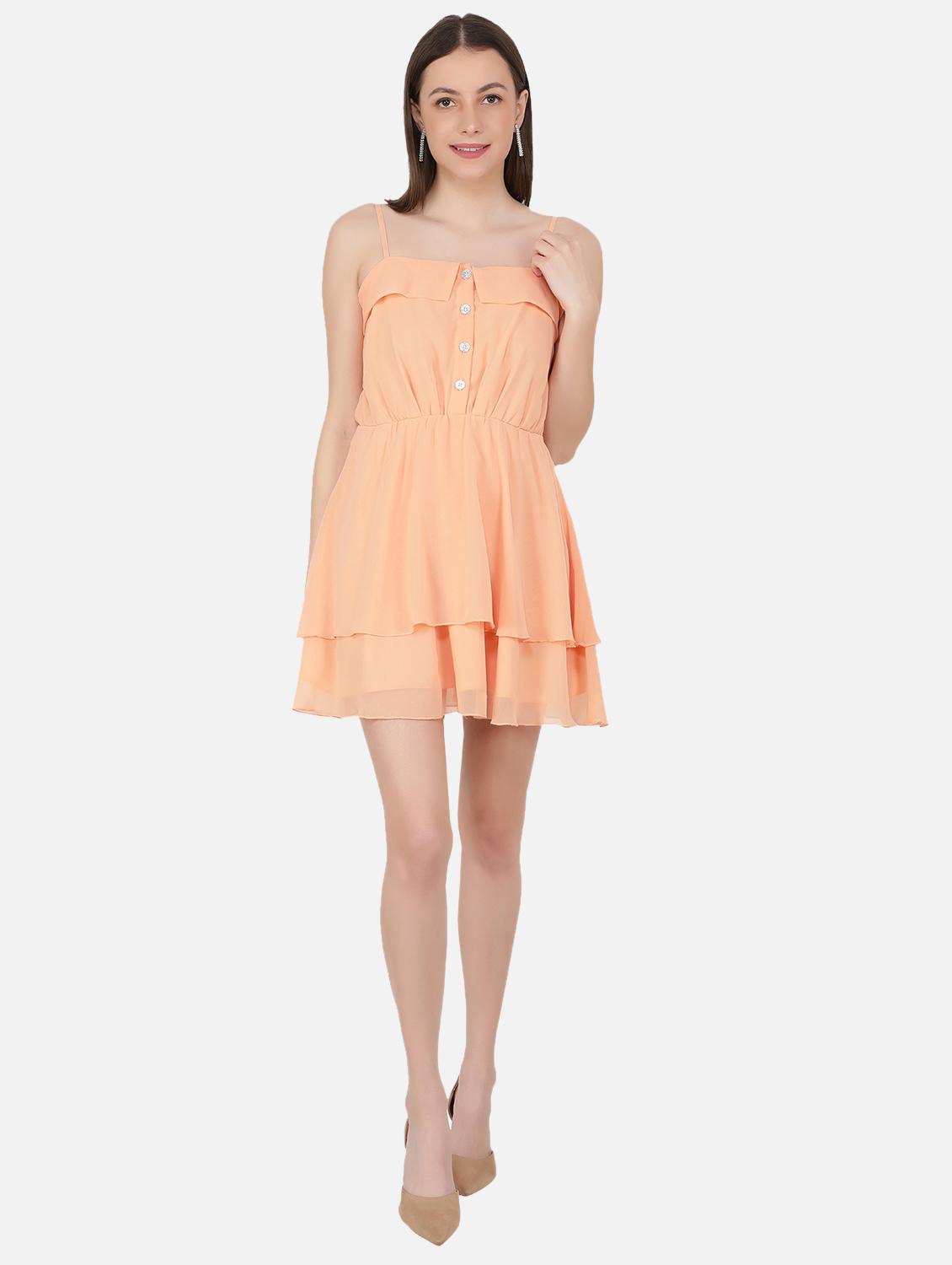 peach solid shoulder strap layered dress - 20434291 - Zoom Image - 0