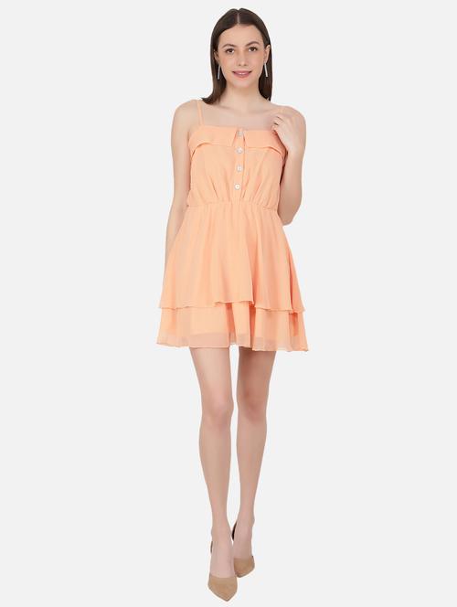 peach solid shoulder strap layered dress - 20434294 - Standard Image - 0