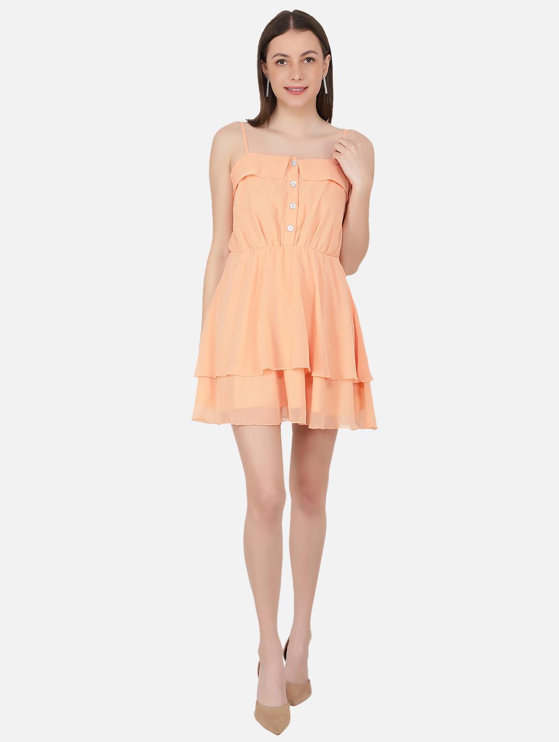 peach solid shoulder strap layered dress - 20434294 - Zoom Image - 0