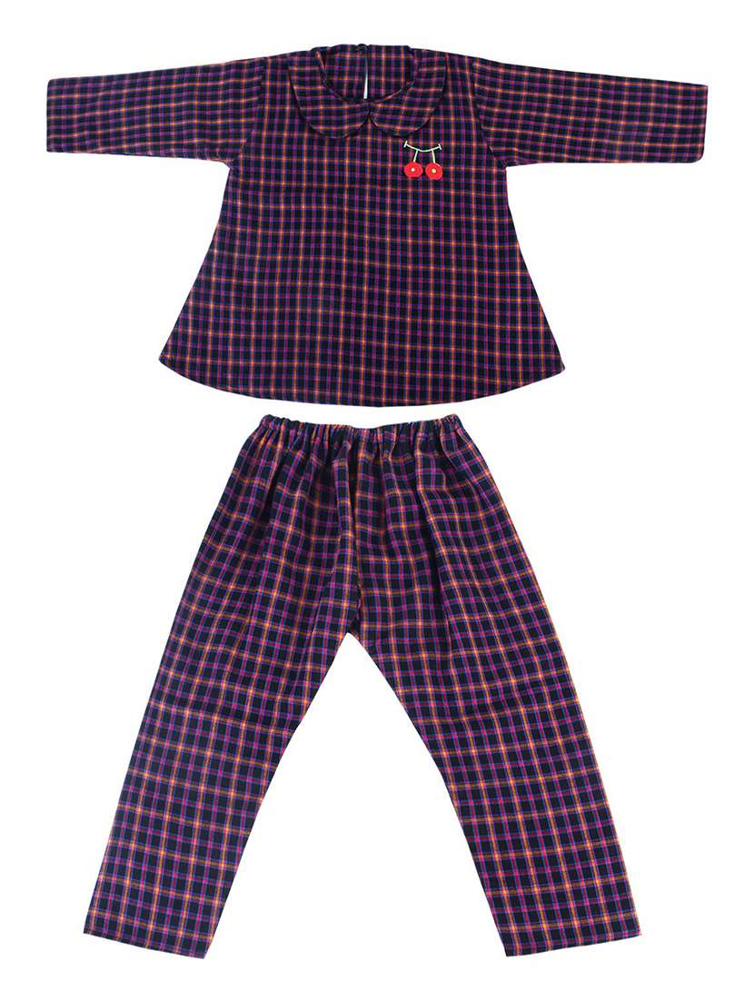 girls multi colored checked nightwear set