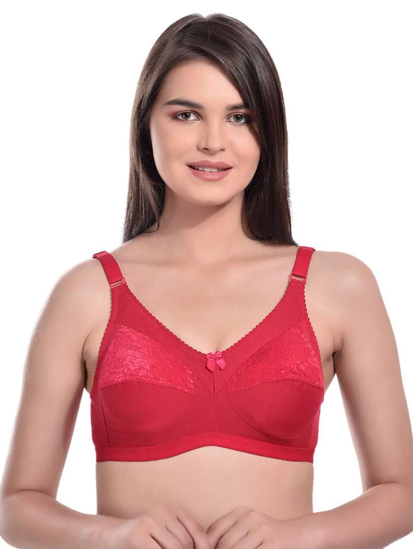 solid red cotton regular bra - 20435573 -  Zoom Image - 0