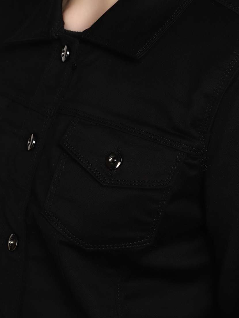 women black cotton regular jacket - 20435699 - Standard Image - 5