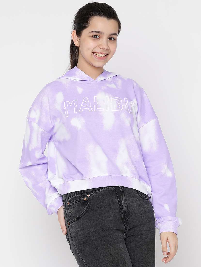 girls tie & dye print hooded sweatshirt